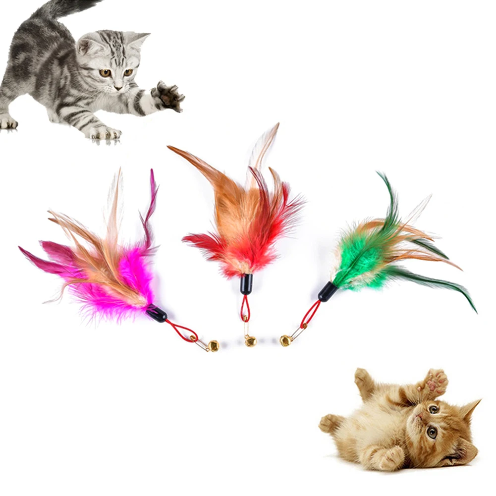 new Pet Cats Feather Bell Play Stick Teaser Replace Head Scratch Interactive Toy | Дом и сад