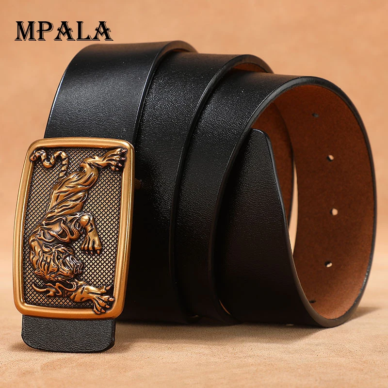 

Cowhide Genuine Leather Belt For Men Brand Strap Male Animal Smooth Buckle Vintage Jeans Belt 100-150cm Fit Pants 31-48