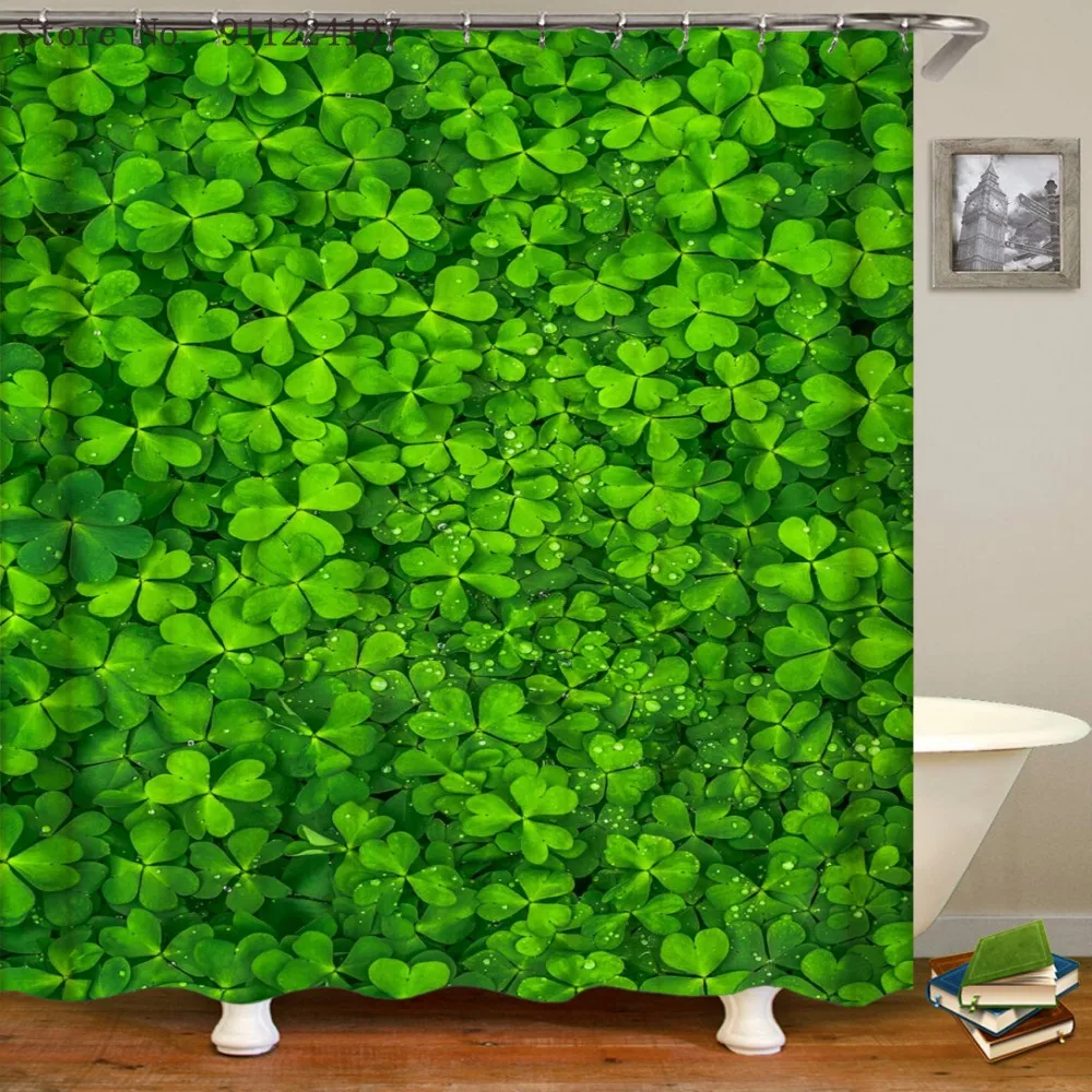 

Beautiful Landscape Printing Bathroom Shower Curtain Simple Beautiful Green Background Bathroom Decoration Rectangular Toilet