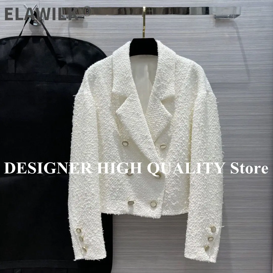 

Куртка женская твидовая двубортная с отложным воротником, модный пиджак свободного покроя из твида, с шелковой подкладкой, в стиле ретро, на...