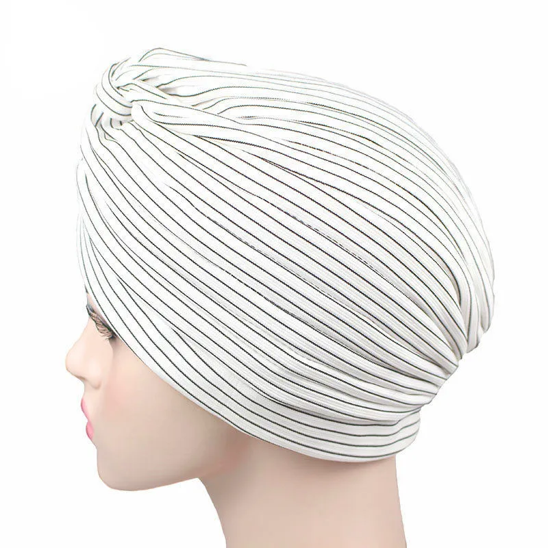 Новая мода женский вязаный тюрбан в полоску дышащий Тюрбан Твист повязка