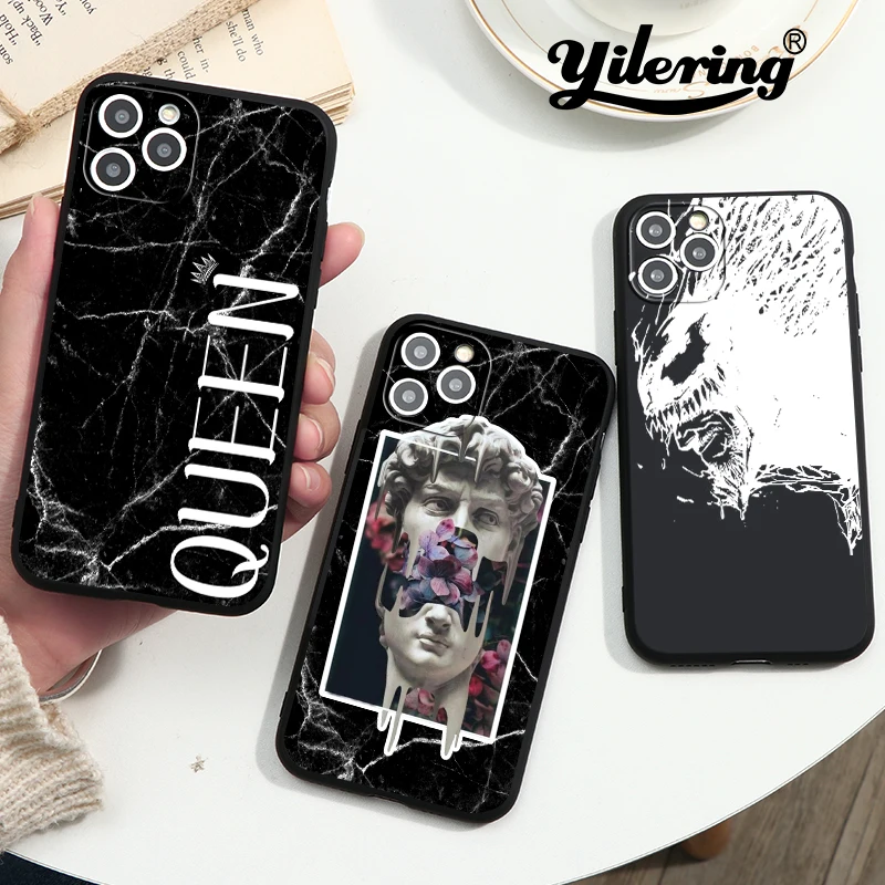 

Coque for iPhone 11 12 Pro Max Case Black marble Fashion Queen Cover for iPhone 6 6S 7 8 Plus XR 12 mini X XS Max 5 5S SE 2020