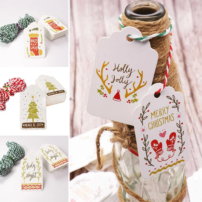 50Pcs/lot Christmas Tag Multi-Style Kraft Paper Tags Handmade DIY Crafts Hang Gift Wrapping Supplies Labels For | Дом и сад
