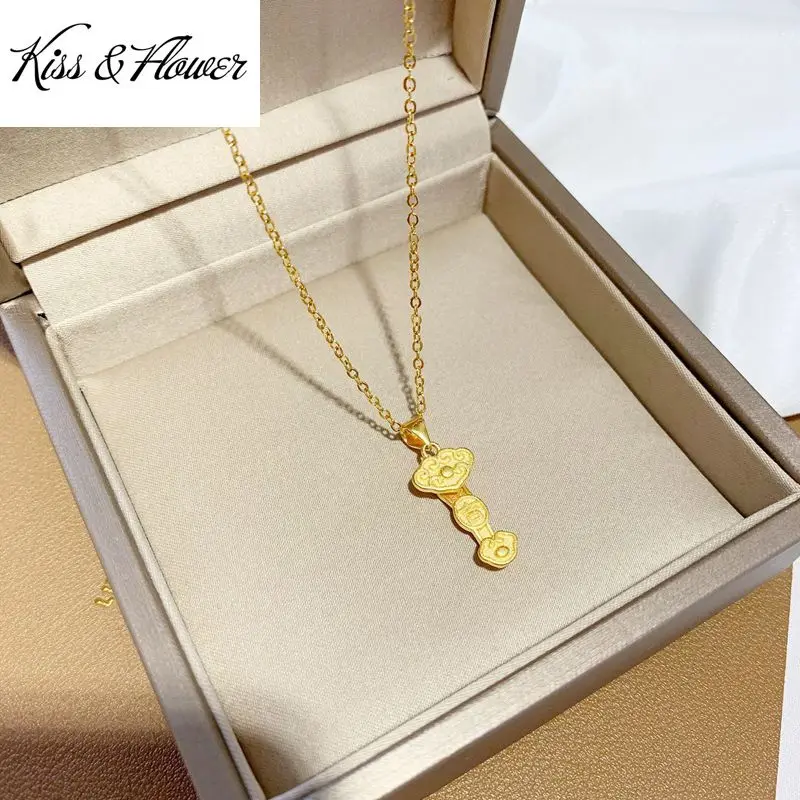 

KISS&FLOWER NK217 Fine Jewelry Wholesale Fashion Woman Girl Bride Mother Birthday Wedding Gift Vintage RUYI 24KT Gold Necklace