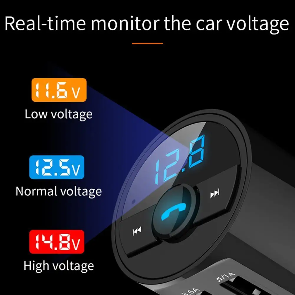1pcs Bluetooth-compatible Version 5.0 Fm Transmitter Car Player Kit Card Charger Quick with Qc3.0 Dual Usb | Автомобили и