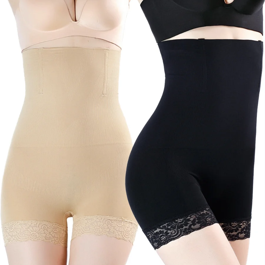 

Lady high waist lift buttocks seamless body shaper underwear lace waist safety pants women shaping shorts