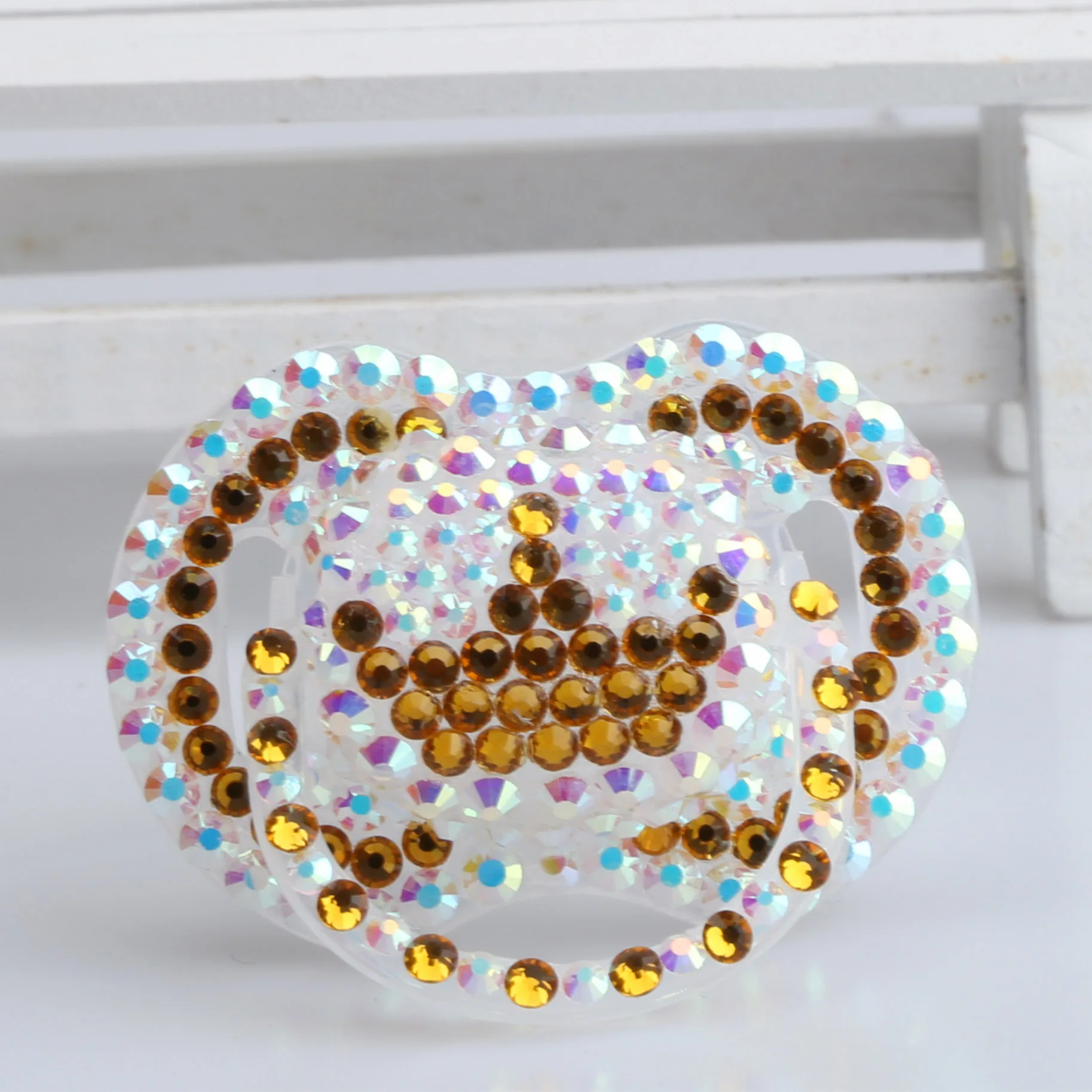 gold crown paci На заказ стеклянные хрустальные детские соски с зажимами, бисероплетение, бриллиантовый бант, соски с цепочкой для новорожденных, детские подарки на день рождения, сувенир - Цвет: gold crown paci