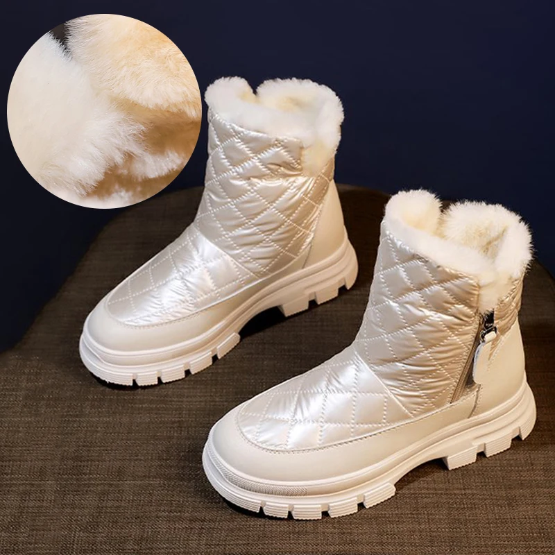 

Female boot Winter 2021 Waterproof Snow Boots Women Thick Plush Platform Ankle Boots Woman Thick Bottom Warm Cotton Padded Shoes