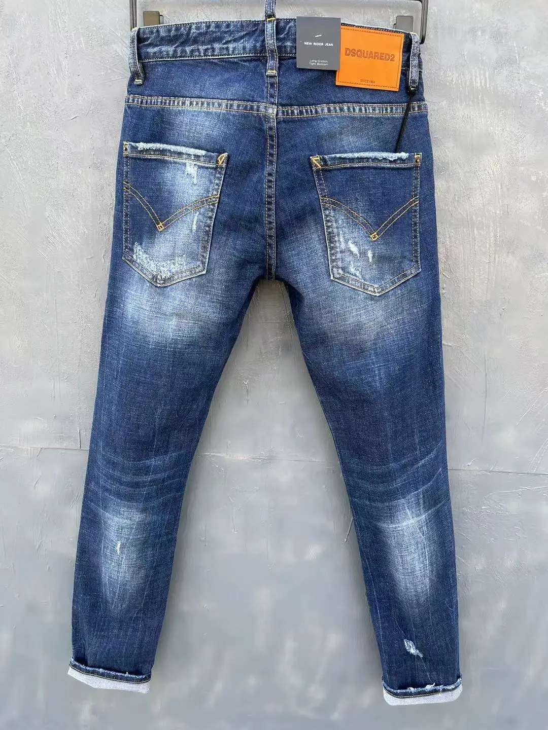 New DSQUARED2 Men's/Women's Jeans Fashion Washed Slim Fit Blue Stretch Pants 050