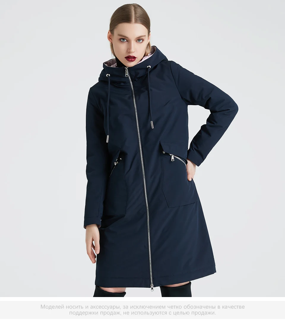 MIEOGOFCE Spring and Autumn Long Women's Windbreaker Warm Women's Cotton Jacket With Stand Collar New Design