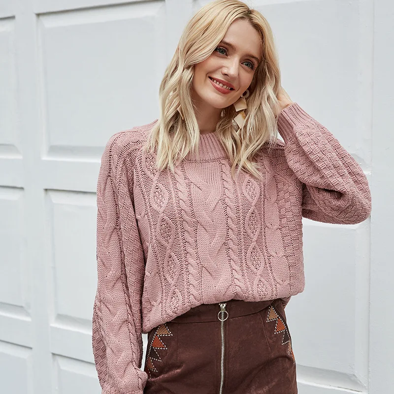 

2021 Women's Round Neck Pullover Solid Color Long Sleeve Loose Sweater Top Womens Winter Sweaters