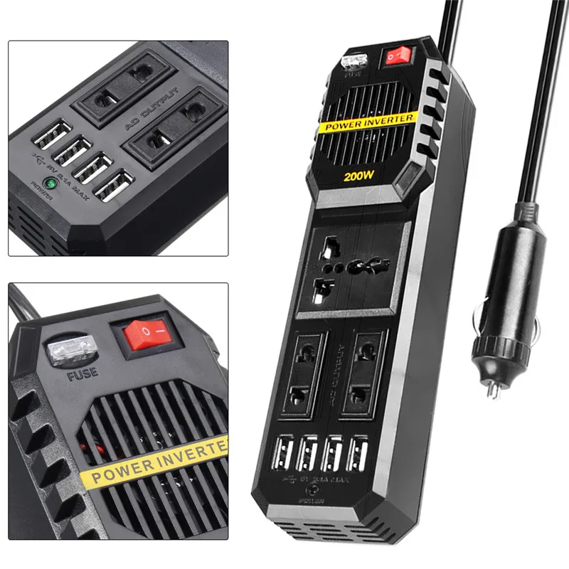 Автомобильный инвертор для сигарет 200 Вт 12 В в 220 преобразователь постоянного