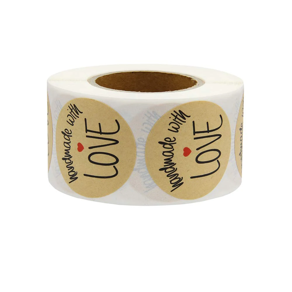 Рулон крафт этикеток с красным сердцем 500 шт./лот наклейки для ручного украшения