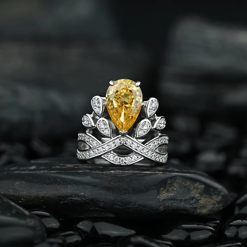

Classical fashion crown shaped 925 Sterling Silver women rings with yellow color AAA Cubic Zircon for women jewelry 210311-31
