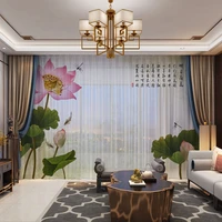 flowers lotus 3d digital photo printed tulle customized drape panel sheer curtain living room bedroom fish birds green voile