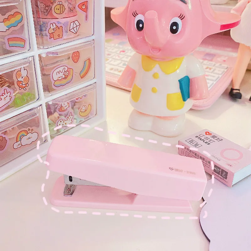 

Cute Pink Mini Stapler Office School Student Stationery Metal Plastic Manual Paper Stapler Use NO.10 Staples Supplies
