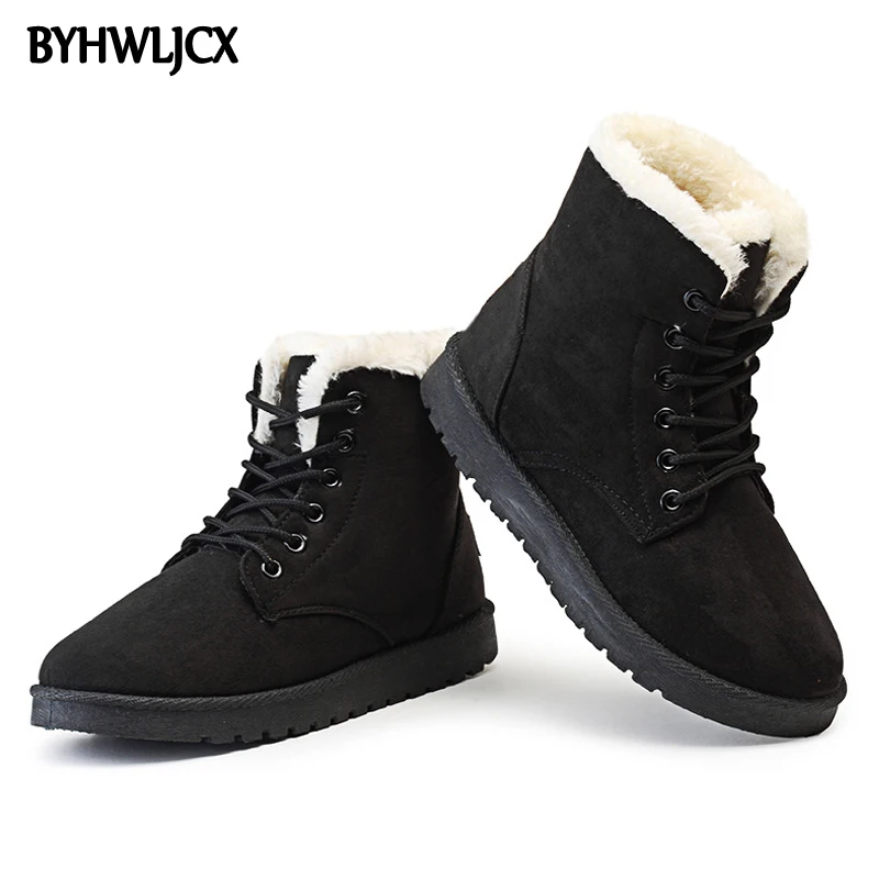 Женские ботинки 2019 г. Теплые зимние модная женская обувь на плоской подошве с