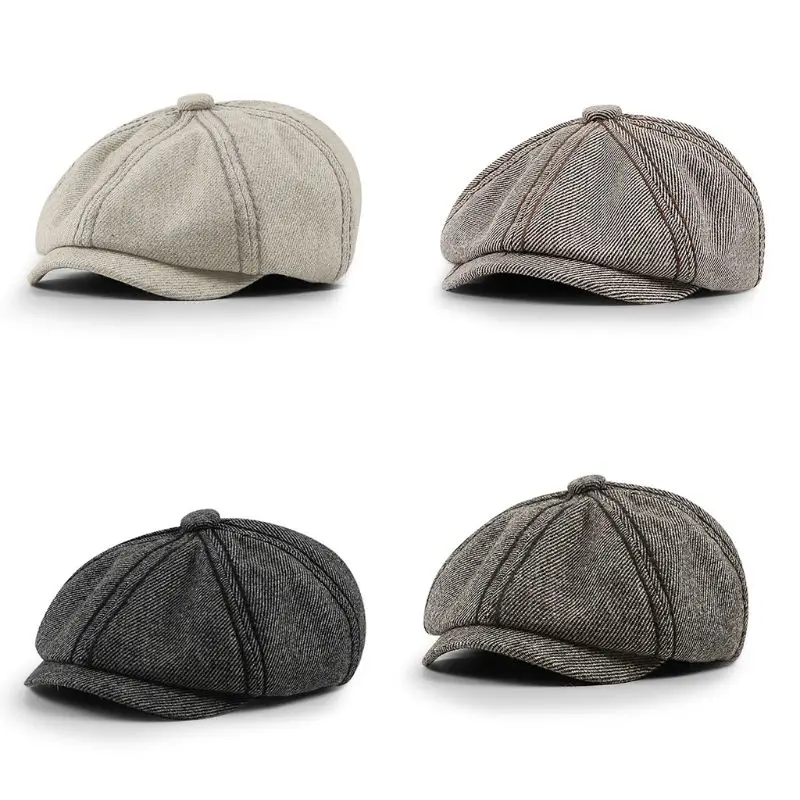 

Women Men Autumn Vintage Twill Woolen Ivy Flat Cap Painter Newsboy Striped 8 Panels Outdoor Leisure Octagonal Peaked Beret Hat