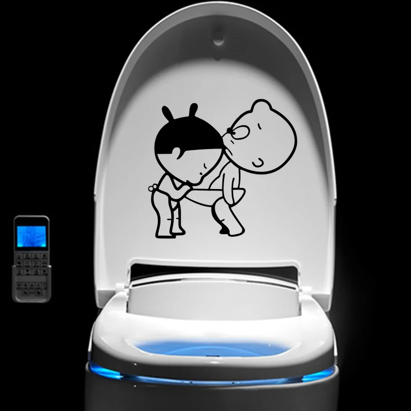 

Cartoon girl peeping boy bathroom toilet seat wall decals diy waterproof wall sticker home decor mural for washroom art stickers