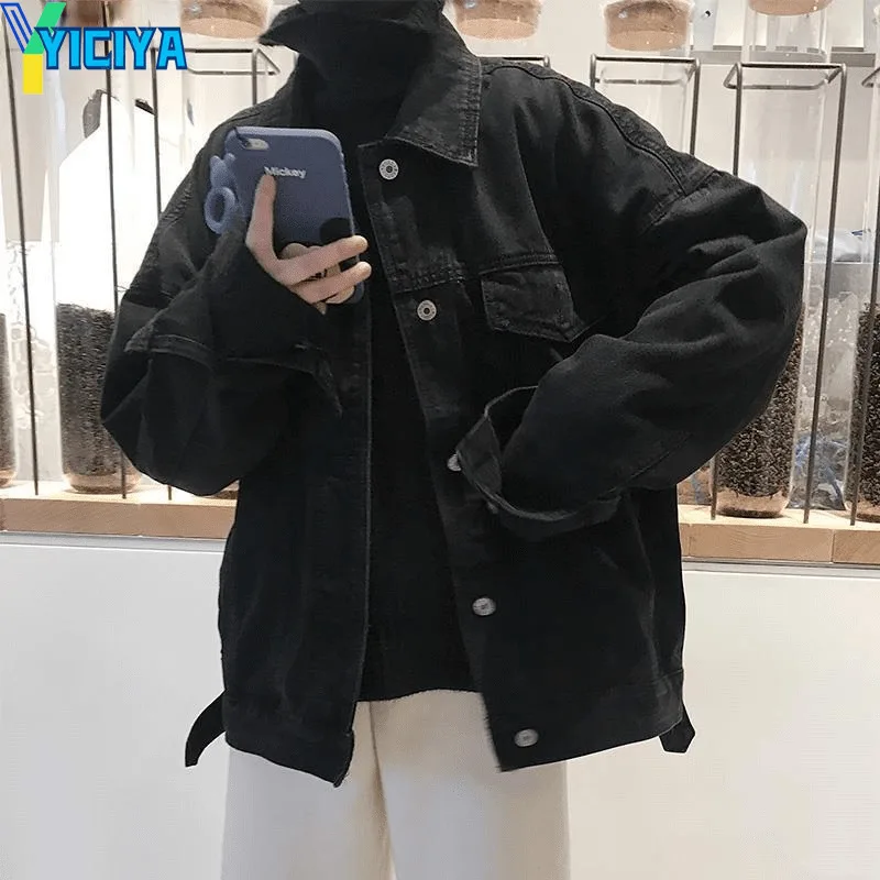

Basic Jackets Womens Autumn Korean Style Black Denim Outwear Vintage Loose All-match Female Y2k Leisure Chic Retro Stylish Femme