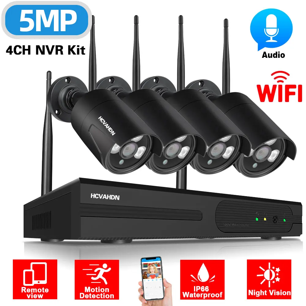 

4CH IP Camera Wifi NVR Kit CCTV System 5MP Outdoor Security Camera Wifi Wireless System Set 4 Channel Video Surveillance Kit 2MP