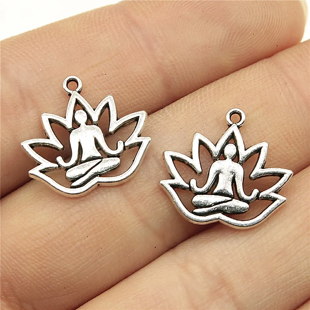 WYSIWYG 20 шт амулеты для йоги Om Lotus Padmasana 16x18 мм античные серебряные цветные Подвески