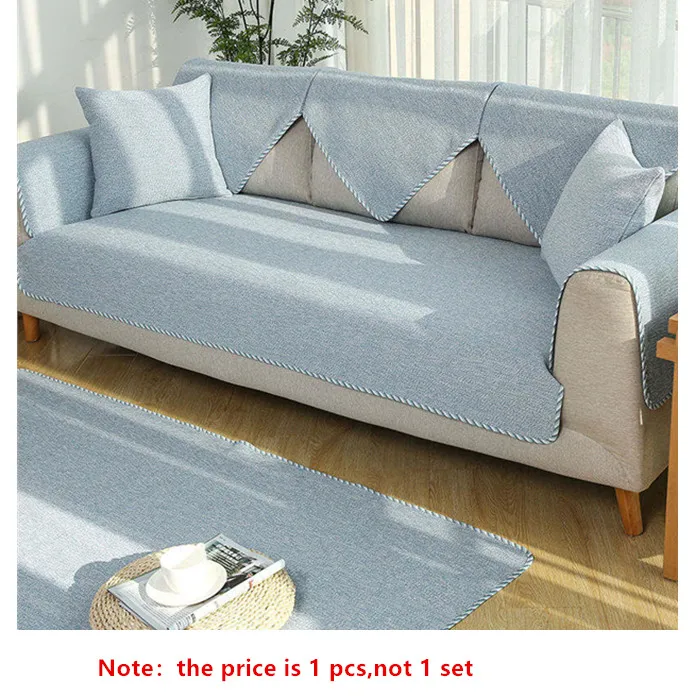 blue 1piece Элегантный льняной Хлопковый чехол для дивана, чехол для гостиной, секционный угловой чехол для дивана, цельный подлокотник для дивана, полотенце, не скользит - Цвет: blue 1piece
