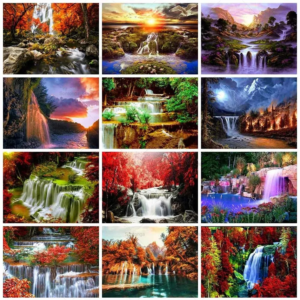 

Sontonga 5D Diy Diamond Painting Landscape Diamond Embroidery Waterfall Full Square Drill Cross Stitch Kit Home Decoration