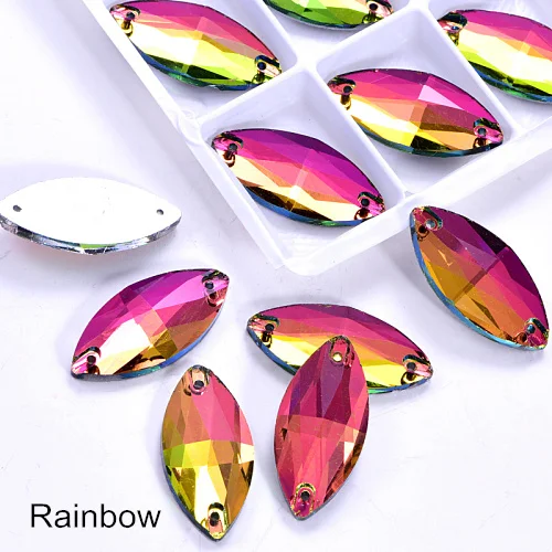 Rainbow Многие Цвета лошадиный глаз пришить стразы маркиза, головастой формы лист с украшением в виде кристаллов Стекло пришить стразы свадебное платье Y1651 - Цвет: Rainbow