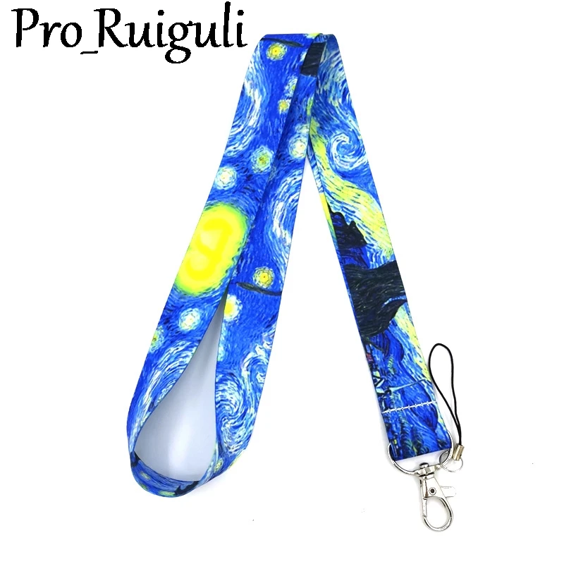 

Van gogh Starry Sky Lanyard for Keys Phone Cool Neck Strap Lanyard for Camera Whistle ID Badge Cute webbings ribbons Gifts
