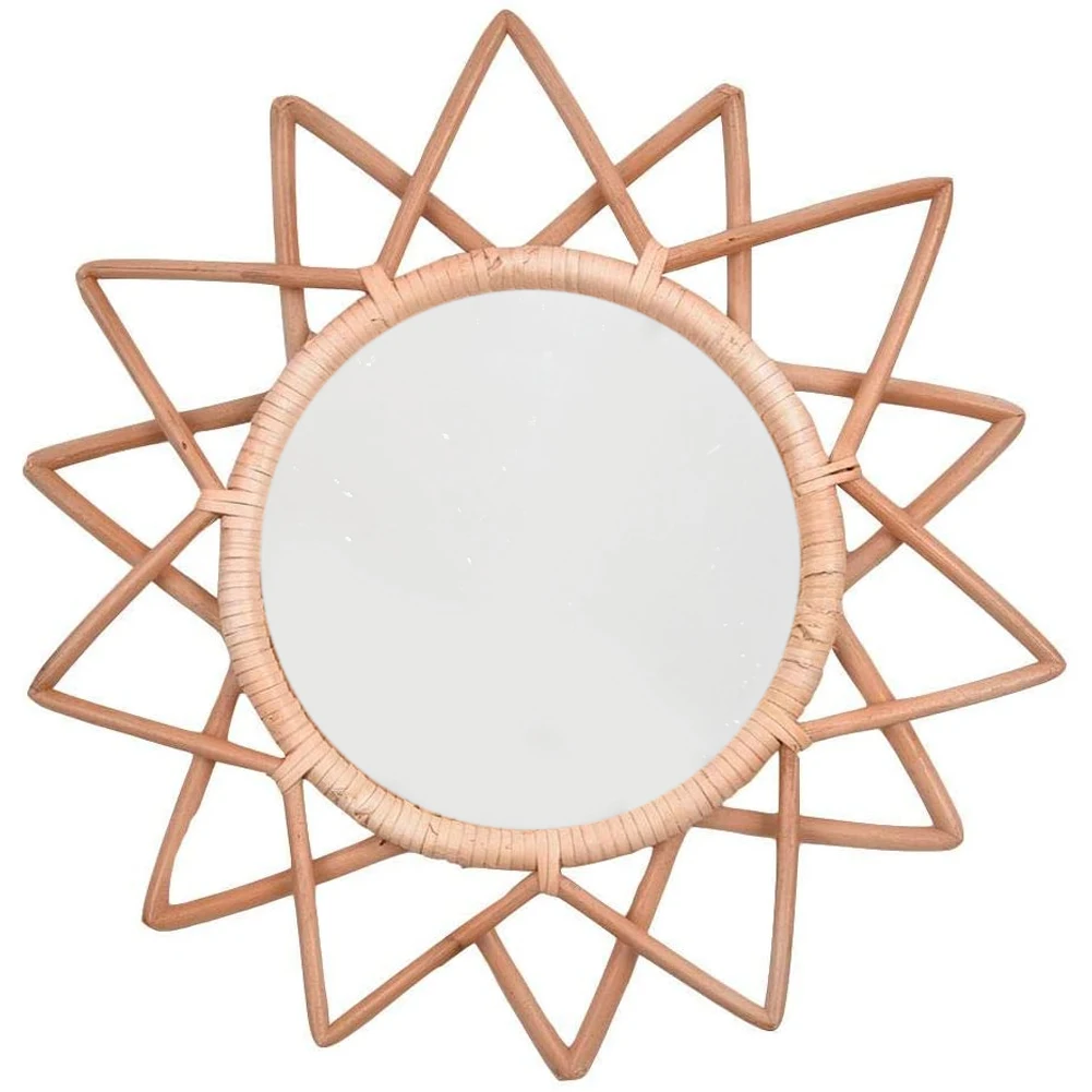 

Round Star Shape Wall Mirror Rattan Decorative Mirror Handmade Ratten Frame Natural Vine Craft Hanging Living Room Bedroom