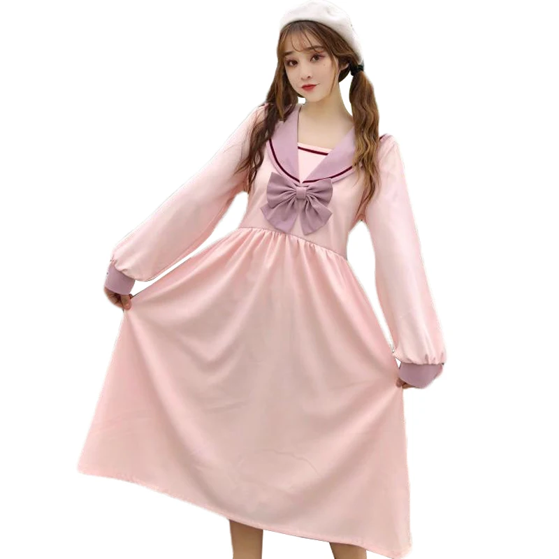 

Платье женское в японском стиле преппи с воротником-лодочкой и длинным рукавом