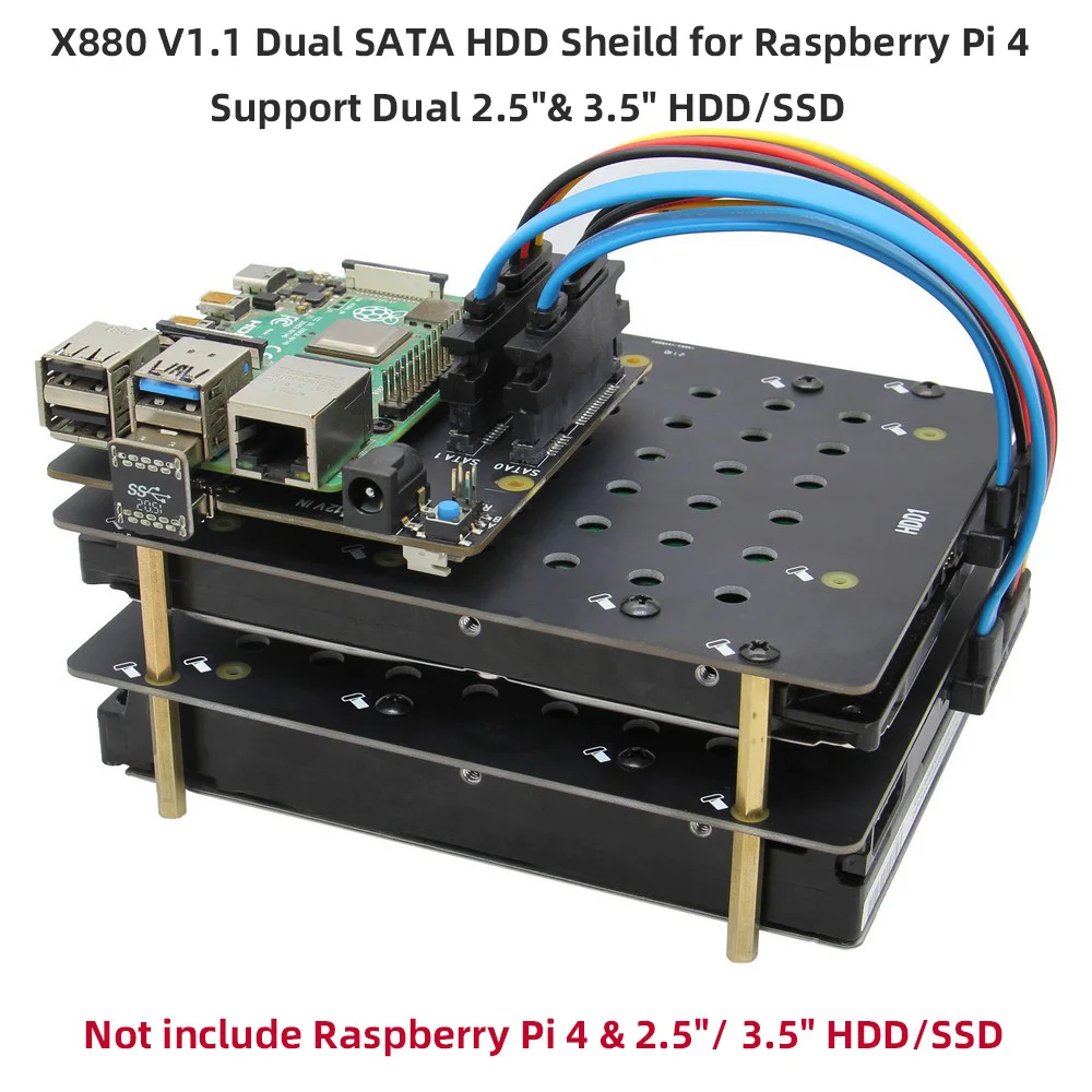 Плата расширения для Raspberry Pi 4 model B X880 двойная плата SATA Gen3 HDD 2 5/3 5 дюйма HDD/SSD |