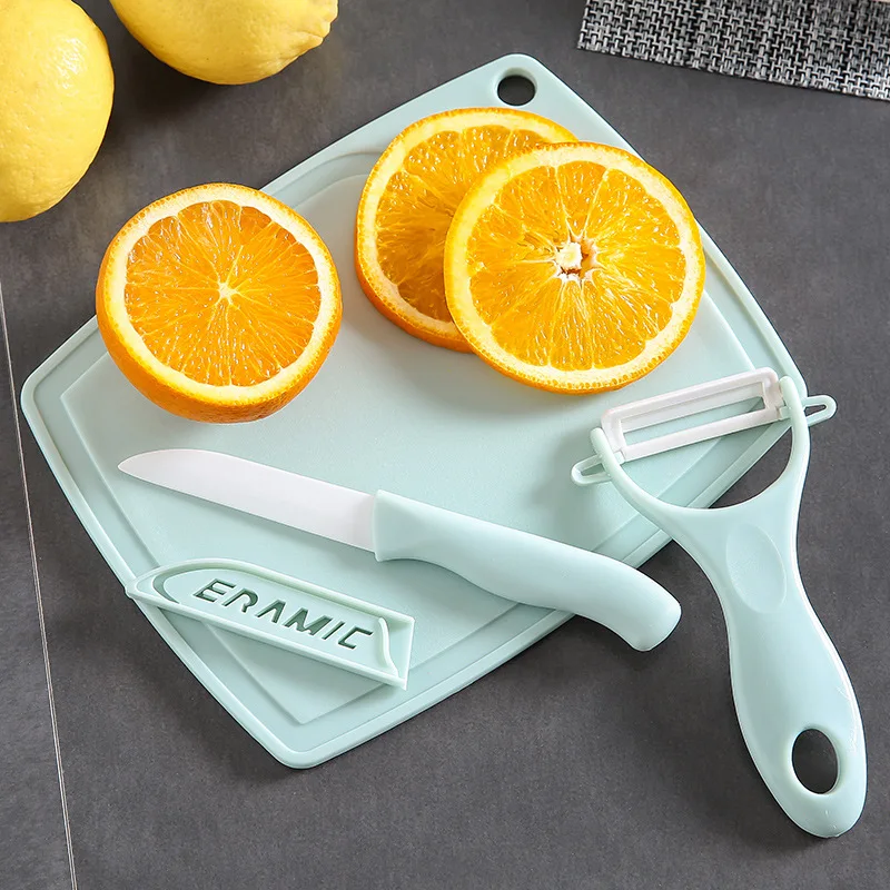 

3pcs Ceramic Knife Set Fruit Peeling Planer Knife Paring Knife Chopping Block Household Kitchen Accessories