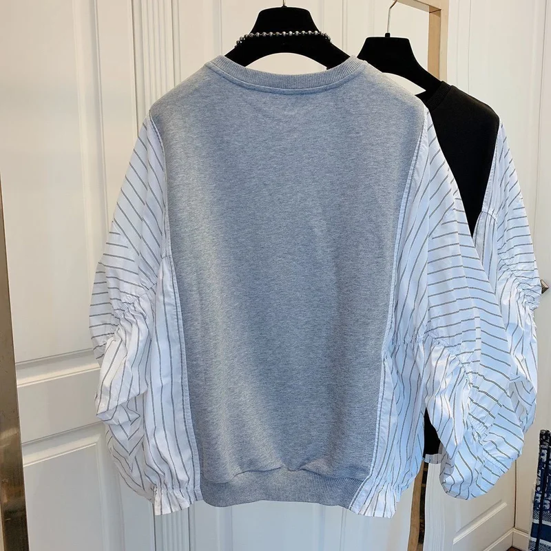 

Fimihawa New Korean Contrast Color Striped Sweatshirt Women O Neck Long Sleeve Casual Pullover Hoodies Fashion Trendy Outerwear