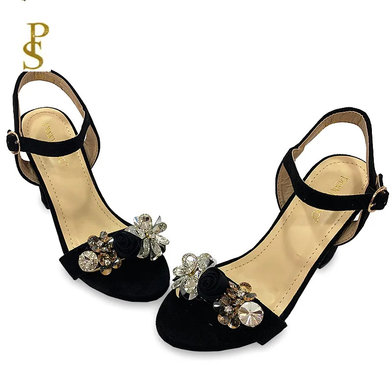 Женские модные сандалии на высоком каблуке красивая обувь украшенная цветами |