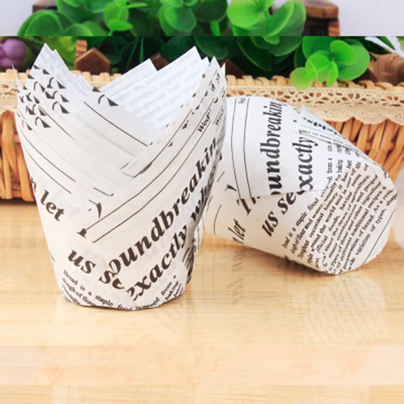 

50Pcs Newspaper Style Cupcake Liner Baking Gift Box Cake Packaging Box Wedding Candy Dragee Bonbonniere Paper Wrapping Supplies