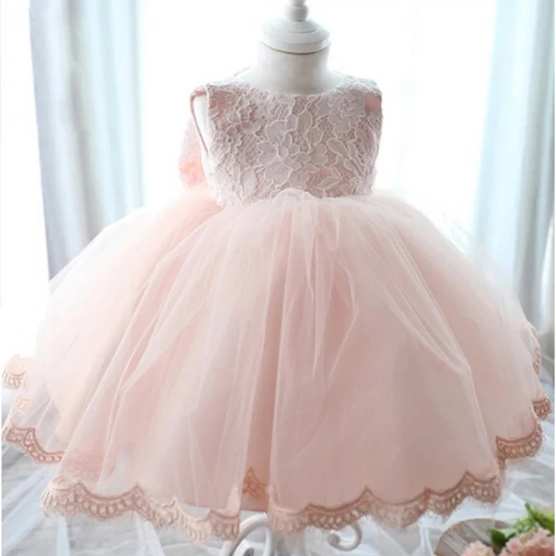 

Baby Girls Bow Lace Party Dresses Kids Girl Wedding Princess Dress Children's Clothing Infant 1st Birthday Baptism Dress Clothes