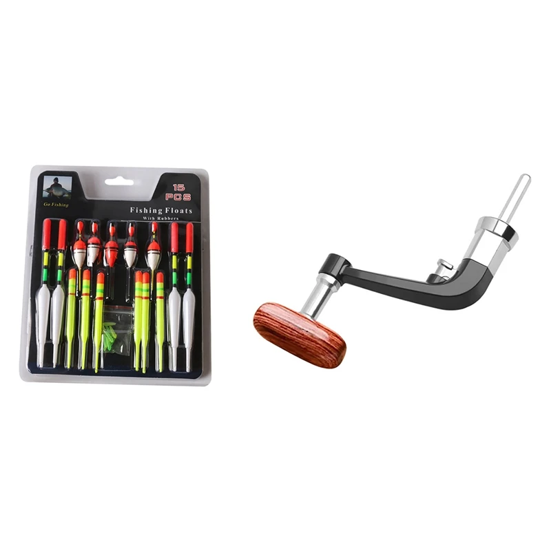 

Fishing Assorted Set Sizes Fishing Lure Floats Bobbers Slip Drift Tube Indicator with Fishing Reel Metal Handle