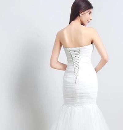 2020 Simple Pleats Tulle Mermaid Wedding Dresses Sweetheart Strapless Garden Chapel Bridal Gowns White Ivory Long Bride Dress | Свадьбы и