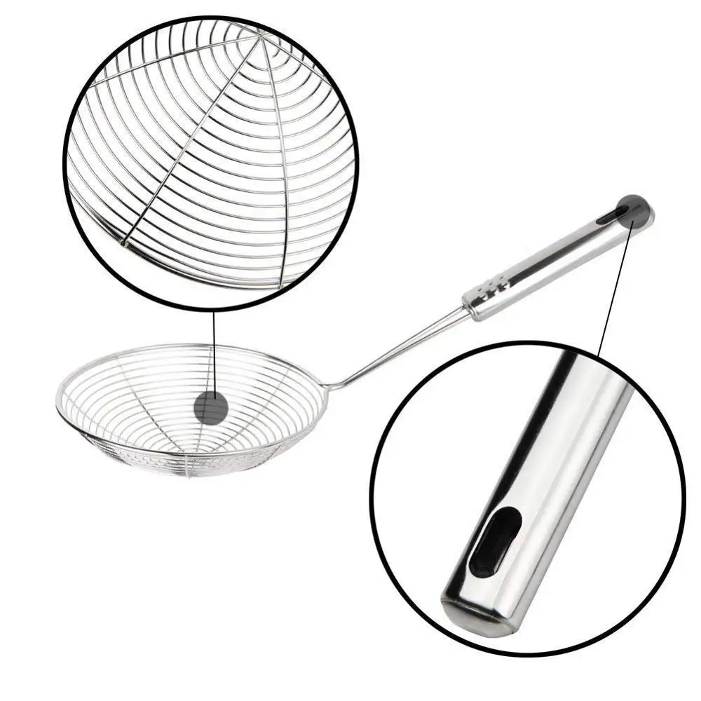 

Skimmer Stainless Steel Colander Mesh Oil Strainer Flour Sifter Sieve Colander Leak Spoon Noodle Strainer Cooking Tools