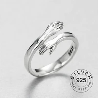 real 925 sterling silver finger rings for women hands hug shaped trendy fine jewelry open adjustable antique rings anillos