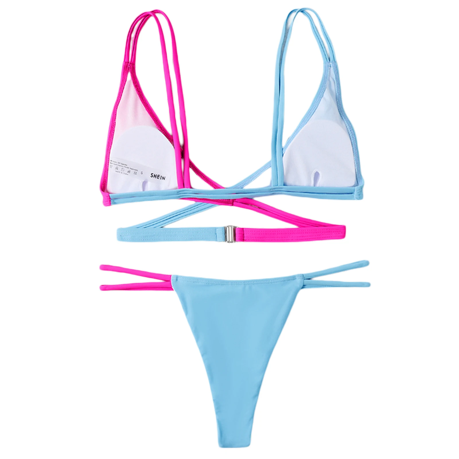 

Sexy Women 2Pcs Bikini Set Patchwork Cross Push Up Padded Swimsuit Low Waist Seperate Swimwear Summer Bathing Suit Beachwear