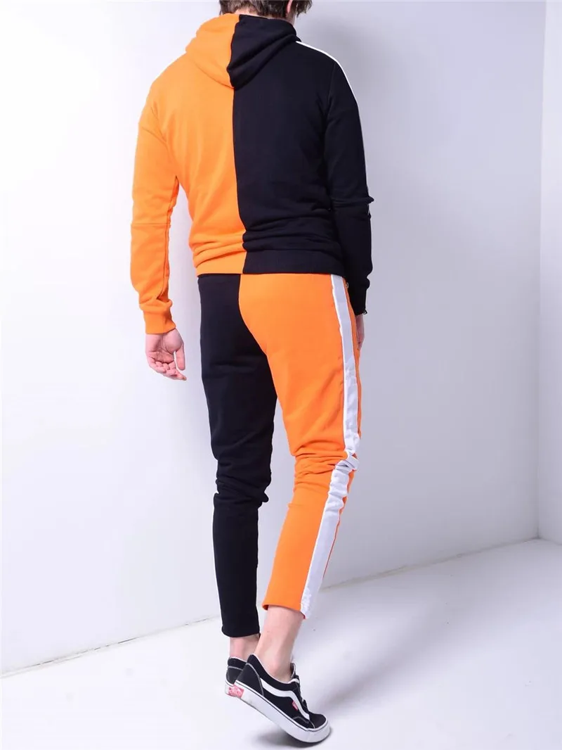 Colors Patchwork Mens Tracksuits High Street Rapper Dancing Pencil Pants 2PCS Sets Winter Fit Hiphop Suits | Мужская одежда