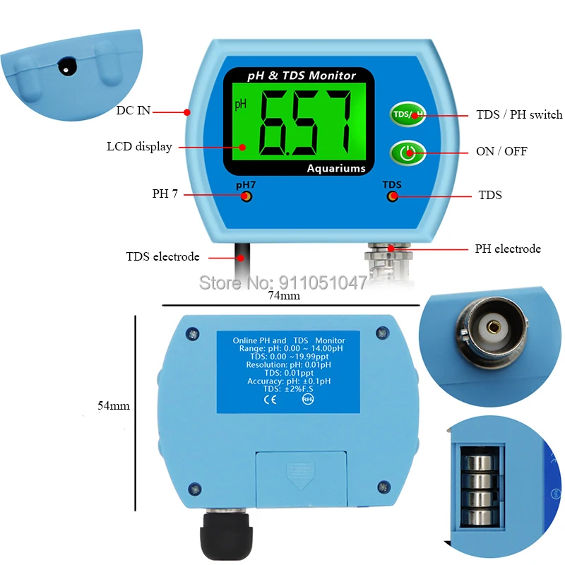 Цифровой тестер качества воды для аквариума TDS измеритель PH 2 в 1 анализатор
