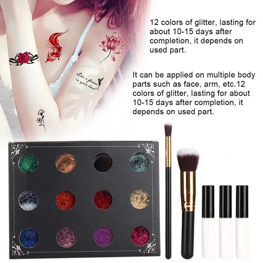 12 цветов краска для тела блеск временная татуировка лицо живопись набор с