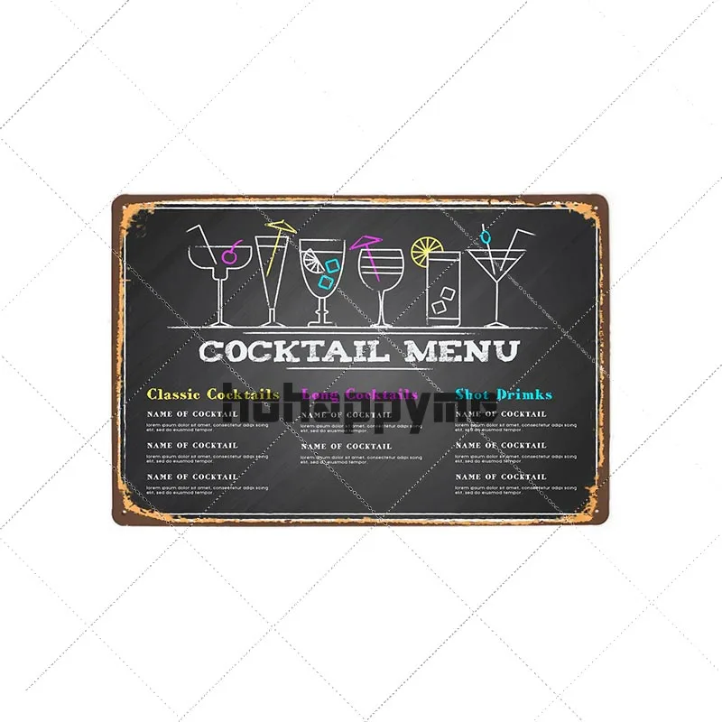 9112840 Коктейльные металлические жестяные вывески Mojito Ретро табличка Куба либр Москву мул настенный плакат паб клуб бар декоративные тарелки 20x30 см - Цвет: 9112840
