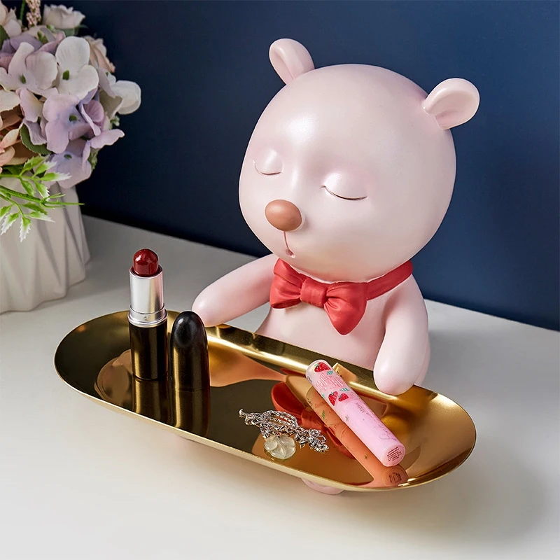 

Cartoon Resin Bear Tray Living Room Porch Decoration Bedroom Dressing Table Jewelry Cosmetics Storage Ornaments
