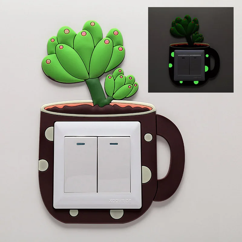 

Cartoon Wall Switch Stickers Cactus Fluorescent Stickers for Baby Room Decorations Switch Outlet Luminous Light Wall Decor