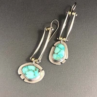 2021 new turquoise two color irregular retro earrings can move european and american fashion asymmetric womens earrings